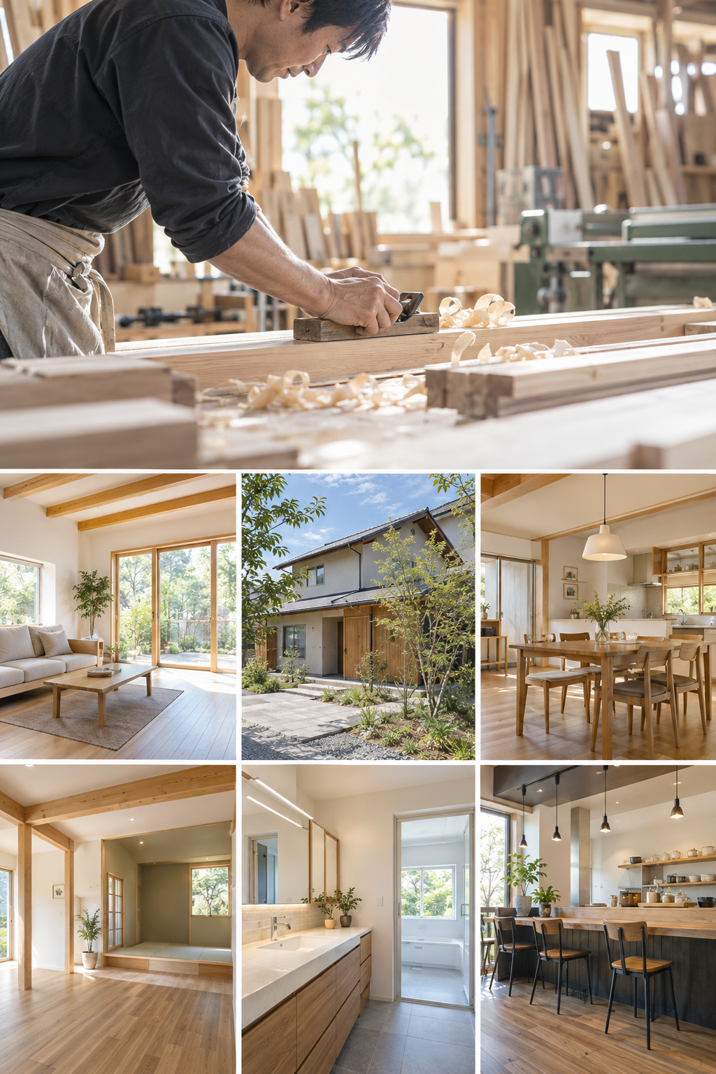緑に囲まれた木造住宅の外観イメージ